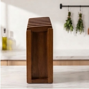Bloc à couteaux en bois d'acacia, rangement moderne pour la cuisine, forme rectangulaire, écologique, fait main - Product Image 2