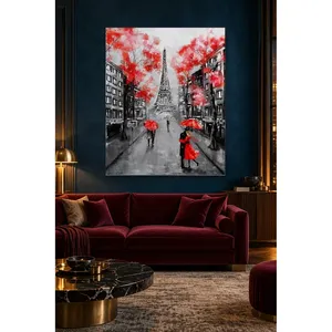 Impression sur toile Fida Parisian Lovers Under a Red Umbrella - Product Image 3