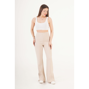 Pantalones Acampanados de Mujer al por Mayor con Abertura Lateral en Color Piedra y Diseño de Campana, Tejido de Mezcla de Viscosa para Minoristas de Boutiques - Product Image 2