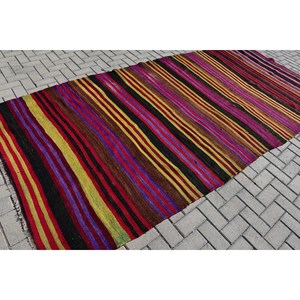 Alfombra Turca Kilim, Alfombra Vintage de 5.2x11.8 pies, Alfombra Oriental Roja de Lana - Product Image 2