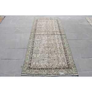Turkish 3.3x7.4 ft Rug, Vintage Area Rug, <b>Brown</b> Plants & trees Rug - Product Image 1