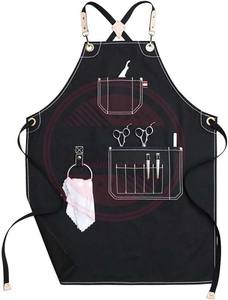 Hot Selling Premium Quality Salon Barber <b>Apron</b> with Pockets Cross Back Straps\Customized Cotton Leather <b>Apron</b> - Product Image 2