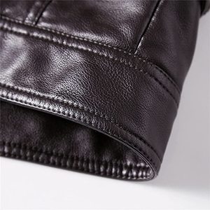Blouson en cuir enduit pour homme avec col montant réfléchissant style motard épais - Product Image 5