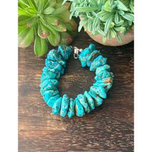 Southwest Bohemian Kingman Turquoise Sterling Silver <b>Beaded</b> <b>Bracelet</b> Handmade Kingman Turquoise Sterling Silver <b>Beaded</b> <b>Bracelet</b> - Product Image 1
