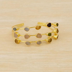 Brazalete chapado en oro de varias piedras hecho a mano, piedra preciosa de amatista natural ajustable, joyería de moda - Product Image 5