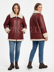 Outerwear Women Genuine <b>Leather</b> Shearling <b>Jacket</b> Warm Zip Front Winter Casual Coat Faux Fur Collar Long Sleeve <b>Leather</b> <b>Jackets</b> - Product Image 5