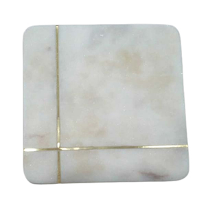 Handmade Square White <b>Marble</b> <b>Coasters</b> Natural Stone Drink Mats Heat Resistant Table Pads for Home Kitchen Dining Decor Set Decor - Product Image 1