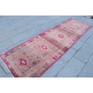 Vintage Turkish <b>Runner</b> <b>Rug</b> 3x10.3 ft, Pink Patchwork <b>Rug</b> Wool - Product Image 3