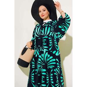 Collar Borla Vestido Estampado Azul Marino Verde - Product Image 2