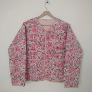 Veste en polaire réversible en coton pour femmes, manteau d'hiver matelassé avec poche boutonnée, veste courte imprimée d'automne - Product Image 1