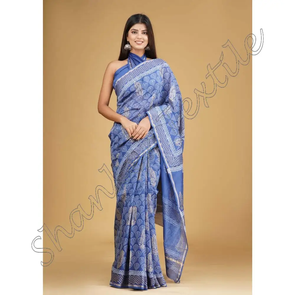 Chanderi Silk Saree Party Wear Indische Neueste Designer Frauen tragen Sari Mit Bluse Weiche Stoffe Block Print Sari Mit Bluse