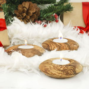 Juego de 3 Portavelas Redondos de Madera Hechos a Mano ArtisRaw, Elegantes para Velas de Té - Product Image 6