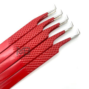 Pince à cils enduite de couleur rouge en acier inoxydable japonais vente en gros pince à épiler à extension de cils avec prise en diamant à 90 degrés pointe argentée - Product Image 5