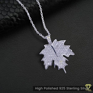 Feuille d'érable VVS Lab Grown Iced Out Pendentif feuille d'érable canadienne en argent sterling 925 Bijoux d'automne nature Hip Hop unisexe - Product Image 4