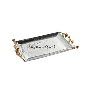 Luxury Home Hotel Wedding <b>Jewelry</b> Storage Display Decor <b>Tray</b> Metal Stainless Steel Gold Flower Handle Round Serving <b>Tray</b> - Product Image 4