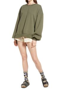 Vert fossette surdimensionné 100% coton mince personnalisé sweat shirt bouffée impression Logo personnalisé décontracté français éponge sweats à capuche pour femmes - Product Image 2