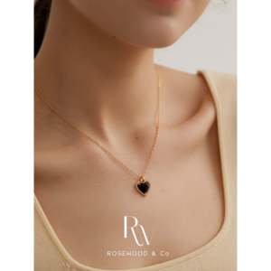 Collana con Ciondolo a Cuore Nero Pavé - Product Image 6