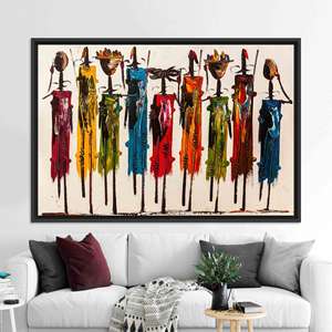 Impression d'art populaire africain vibrant : Toile d'art en verre coloré, TOILE ENTOURÉE D'UN CADRE NOIR - Product Image 1