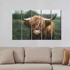 Elegante cuadro en lienzo con estampado de vaca - Decoración escocesa de las Tierras Altas, 5P: Gallery Wrapped - Product Image 1