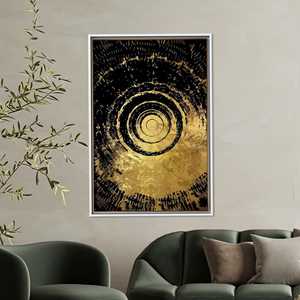 Elegant Gold and Black Circle Canvas Print for Modern Decor,White <b>Framed</b> - Product Image 1