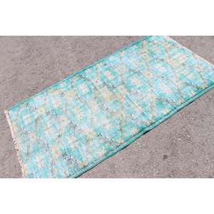 Alfombra Turca de 3.2x6.2 pies, Alfombra Vintage, Alfombra con Diseño a Cuadros Azules - Product Image 2