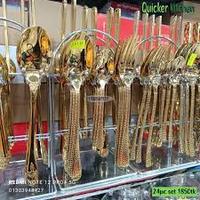STOCK Promotion Cadeaux Antique Or Laiton Couverts Ensemble en bois Or Boîte Vaisselle Table à manger Réglage Traiteur 24pcs Couverts Ensemble