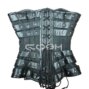 Corsé gótico personalizado con tachuelas, de piel sintética y brocado, tipo overbust. |   Top estilo bustier de punk rock - Product Image 6