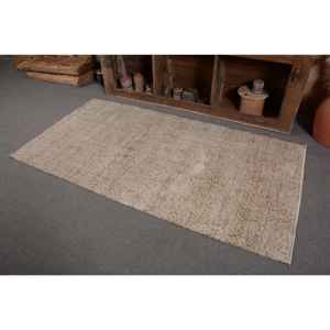 พรมปูพื้นสไตล์ตุรกีโบราณสีเบจแบบเรียบง่ายงานเย็บปะทำด้วยมือขนาด3.5 x 6.6ft ขนแกะขนเฟอร์ขนเฟอร์ทรงสี่เหลี่ยมผืนผ้าพรมสำหรับห้องยางพาราดีไซน์โถงทางเดิน - Product Image 3