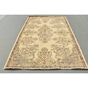 Tapis en laine bleu Beige classique 5.7x8.3 pieds Design Patchwork turc fait à la main pour salon chambre Rectangle couloir en peluche Latex - Product Image 1