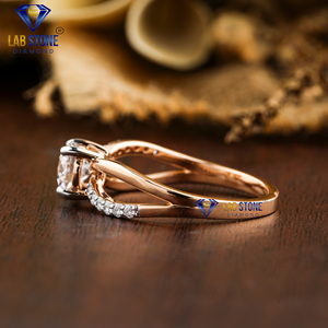 1.068 TDW แหวนเพชรกลม18K สีโรสโกลด์ HPHT Lab Stone CVD - Product Image 4