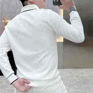 High Street Fashion Men Turn-Down Collar Media cremallera Camisetas Simple All-match Manga larga Otoño Invierno Tops elásticos - Product Image 2