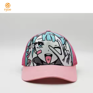 Injae Vina, 5 paneles, diseño de cinta interior, sombreros de camionero estructurados en caliente, estampado de patrón de Anime, gorra de camionero de Color Rosa personalizada, gorras de mujer - Product Image 2