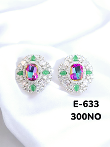 Elegant Multicolor <b>Crystal</b> Stud Drop Earrings Trendy Stylish Green Gemstone with White <b>Crystal</b> Border <b>Fashionable</b> Brass Base - Product Image 1