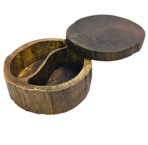 Kitchenware Swivel Lid Wood Salt Cellar Container Salt Keeper Home and Kitchen Two Divider Wooden Salt Pepper <b>Bowl</b> Spice Box - Product Image 1