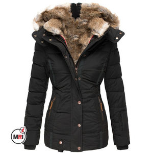 <b>Women</b> High Quality Long Knitted Winter <b>Coat</b> Windproof Waterproof <b>Puffer</b> Jacket Inner <b>Fur</b> Lining <b>Hood</b> Zipper Closure Warm - Product Image 5
