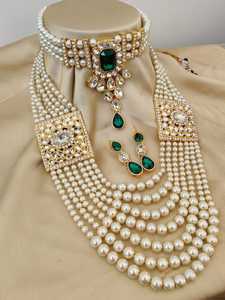 Collar doble chapado en oro de calidad superior con hermosos pendientes, ropa de fiesta tradicional india, conjunto de joyería real para mujer - Product Image 4