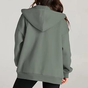 Custom Y2K Winter <b>Hoody</b> Sweatshirt for Women Zip-Up Contrast <b>Stitch</b> Boxy Fit Customized Puff Printed Front Logo Oversized <b>Hoodie</b> - Product Image 4