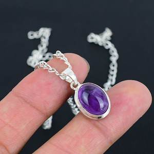 High Selling Natural <b>Amethyst</b> Chain Pendant <b>Necklace</b> 925 Sterling Silver 8x10mm Oval Handmade Dainty Minimalist Jewelry Women's - Product Image 2
