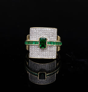 Bold 14K Gold Rodio Plated Classic Llamativo Anillo Pave-Set Diamantes naturales - Product Image 3