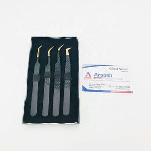 Pinzas de pestañas de agarre de diamante de acero inoxidable de alta calidad Punta de oro negro Pinzas de extensión de pestañas puntiagudas sostenibles al por mayor - Product Image 2