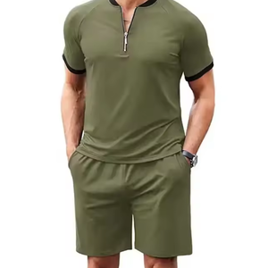 Conception personnalisée Logo hommes été 2 pièces décontracté coupe ample col rond T-Shirt Shorts ensemble séchage rapide respirant motif solide survêtement - Product Image 3