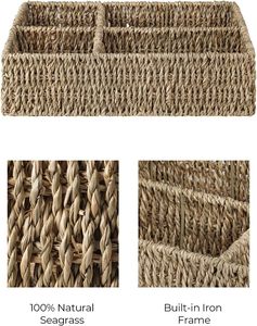 Panier de rangement en osier à 4 sections, panier rectangulaire avec séparateurs, panier naturel tissé à la main pour étagères, panier avec séparateurs - Product Image 6