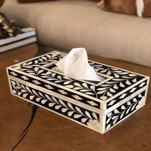 Caja de Pañuelos de Madera de Lujo Hecha a Mano, Ecológica y Moderna con Incrustaciones de Hueso y Forma Natural, para Venta al por Mayor, Decoración del Hogar en India - Product Image 6