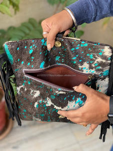 New Arrival Western Real Handmade Hair on Fur Tooled <b>Leather</b> Fringe Sling Bag Stylish Women Concealed Carry Casual Crossbody Bag - Product Image 5