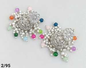 Boucles d'oreilles Jhumka rose bébé plaqué argent | Bijoux de mode indiens traditionnels pour femmes | Boucles d'oreilles ethniques en gros - Product Image 1