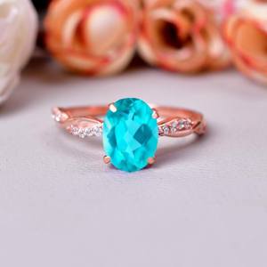 Anillo de Compromiso de Oro Rosa de 14K con Turmalina Paraiba Chapada en Oro de 925, Anillo de Boda Trenzado, Anillo Ovalado Nupcial Único - Product Image 2