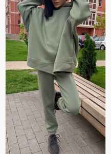 Pantalon de survêtement à capuche à manches longues de Style Baggy surdimensionné pour femmes Joggers motif solide ensemble de survêtement 2 pièces sweats à capuche d'hiver survêtement - Product Image 5