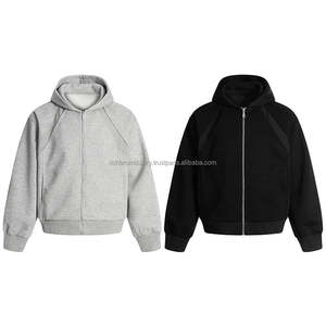Sweat-shirt à capuche unisexe en gros pour l'hiver, fermeture éclair intégrale, décontracté, 100% coton, coupe ample, imprimé personnalisé, noir foncé - Product Image 2