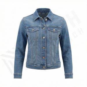 Chaqueta Vaquera Clásica para Mujer, de Algodón, con Bolsillos Delanteros, Cuello Camisero, Mangas Largas, Color Personalizado, Lavado Informal, para Uso Diario, Estilo Urbano, Tinte Liso - Product Image 1