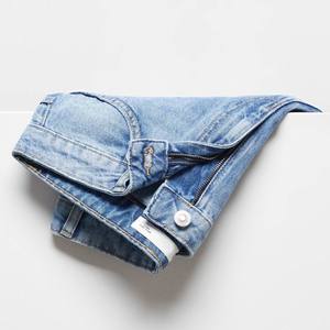 Pantalones cortos de mezclilla azules ajustados de cintura media hechos en Pakistán de alta calidad personalizados para mujer Summer Fly Zip Back 2 bolsillos OEM disponible - Product Image 2